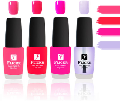 

Flickr Evergreen Nail Polish Combo With Single Coat Application Peach, Sweet Red, Pink, Transparent(Pack of 4)