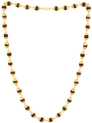 Onnet Rudraksha Mala with Om Pendal Gold Plated Cap for Men Gold-plated Plated Alloy Chain
