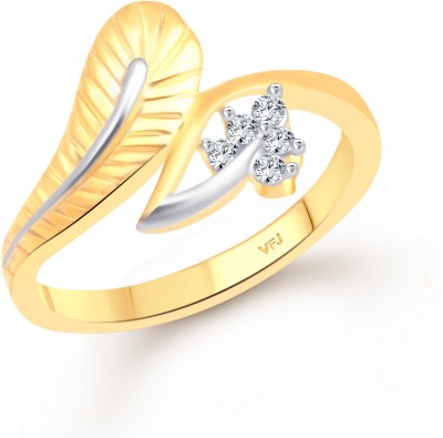 VIGHNAHARTA Mayur Leaf Alloy, Brass Cubic Zirconia, Crystal Gold Plated Ring