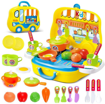 

RIANZ Children Pretend Play Toy Kitchen Play Set Cooking Food Pretend Play Learning Educational Tool Set Kids Toy for Girls with Travailing Suitcase, Birthday Gift for Kids