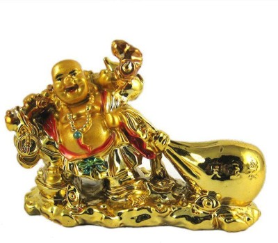 SS GALLERY SR58 LAUGHING BUDDHA WITH MONEY BANK SR58 Decorative Showpiece  -  10 cm(Polyresin, Multicolor)