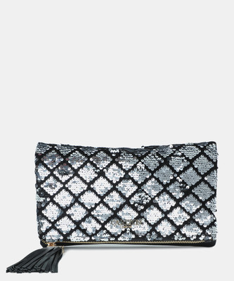 

Carlton London Women Evening/Party Black, Silver Genuine Leather Clutch