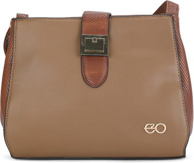 

E2O Women Casual Tan, Brown PU Sling Bag, Brown;tan
