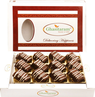 

Ghasitaram Gifts Sweets-Chocolate Rectangle Cashew Bites in White Box(300 g, Box)
