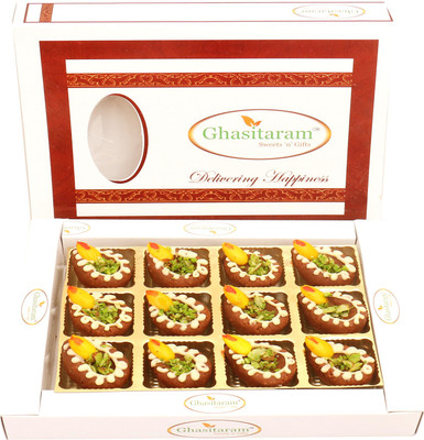 

Ghasitaram Gifts Sweets-Designer Mithai Diyas in White Box(300 g, Box)