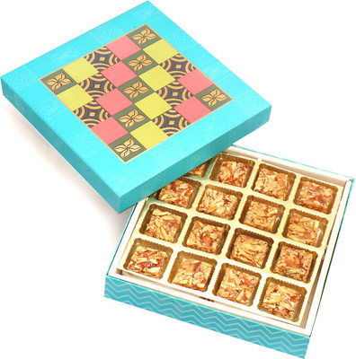 

Ghasitaram Gifts Sweets-Blue Colourful 16 Pcs Roasted Almond Bites Box(320 g, Box)