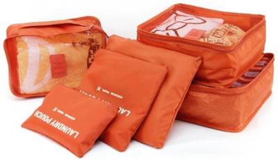 

PackNBuy 6 Pc Set Travel Organizer Clothes Luggage Bag Cosmetics Makeup Laundry Pouch(Orange)