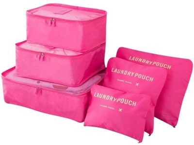 

PackNBuy 6 Pc Set Travel Organizer Clothes Luggage Bag Cosmetics Makeup Laundry Pouch(Pink)