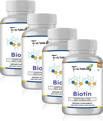 

Farmity Biotin for longer hair, ticker nails, glowing skin - 500mg Pack of 4(240 No)