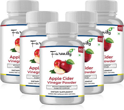 

Farmity Apple Cider Vinegar Powder Capsule for weight management - 500 mg Pack of 5(300 No)
