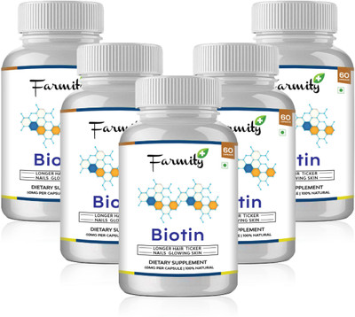 

Farmity Biotin for longer hair, ticker nails, glowing skin - 500mg Pack of 5(300 No)