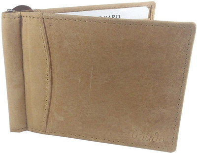 

piuda Men Brown, Khaki Genuine Leather Money Clip(8 Card Slots)