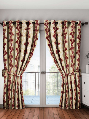 Bombay Dyeing 274 cm (9 ft) Polyester Long Door Curtain (Pack Of 2)(Printed, Maroon)