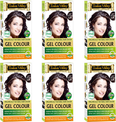 

Indus Valley Organically Natural Gel Light Brown Chemical Free Hair Color (Set of 6) - One Touch Pack Hair Color(Light Brown 5.0)