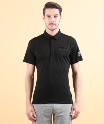 ADIDAS Solid Men Polo Neck Black T-Shirt at flipkart