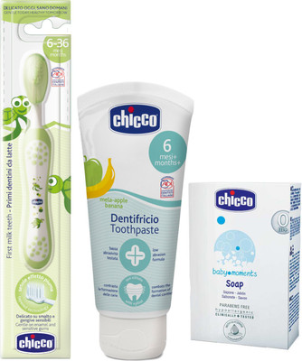 

Chicco Baby Oral Pack 6m+ (Tooth Brush, ToothPaste 50ml and Soap 75gms)(Multicolor)