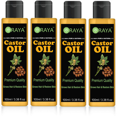 ORAYA 100% Pure & Natural Organic Castor Oil (ColdPressed) For Hair, Eyelashes, Body, Skin Care Hair Oil (400ml) Pack of-4-BOTTLE Hair Oil(400 ml)