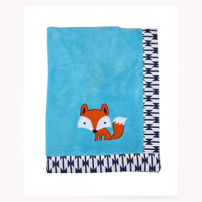 Bacati Printed  Crib Baby Blanket(Fur, Aqua