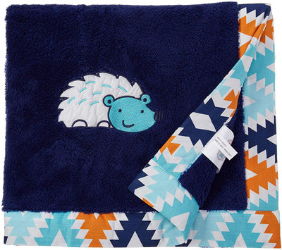 

Bacati Printed  Crib Baby Blanket(Fur, Navy Blue