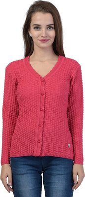 TAB91 Women Button Self Design Cardigan
