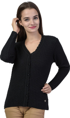 TAB91 Women Button Self Design Cardigan