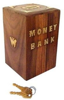 

sk handicrafts Money Bank with Lock shisham scoure Coin Bank(Brown)