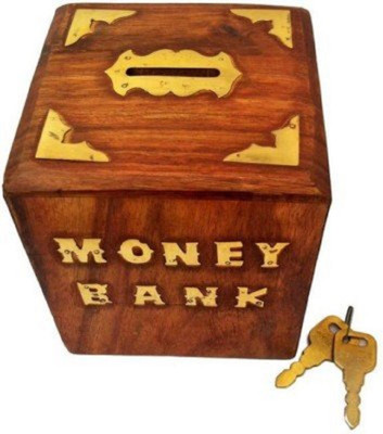 

sk handicrafts Money Bank with Lock scoure pure shishamm Coin Bank(Brown)