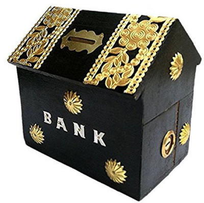 

sk handicrafts Money Bank with Lock hut shape black Coin Bank(Black)