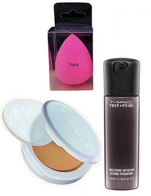 

tiara Sponge puff ,Mac Prep+Prime face serum , Maybelliene new york Compact(Set of 3)