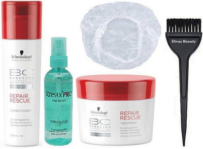 

Divas Beauty Hair Brush,Shower cap, Schwarzkopf Bc Bonacure Hairtherapy Repair Rescue Conditioner & Masque Streax Pro Hair Sreum(Set of 5)