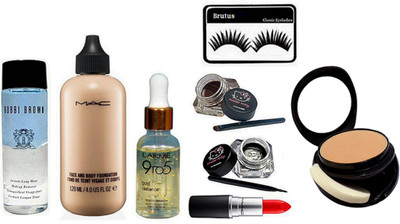 

brutus Eyelashes&Mac Face & Body Foundation, Hello Kitty Eyeliner, Matte Finish Listick, 9to5 Face serum, Two way compact,Bobbi Brown Instant Long Wear Makeup Remover(Set of 7)