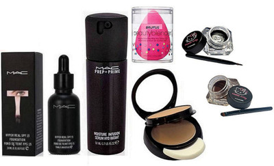 

brutus Sponge Puff, Mac Hyper Real Foundation, Two Way Compact, Hello Kitty Eyeliner(Set of 5)