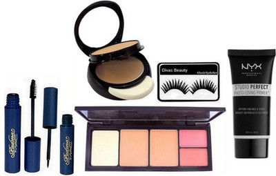 

divas Beauty Eyelashes,MAC Padma Eyeliner & Mascara, Viva Glam Colour Loose Powder Blush With Compact, Two Way Compact, NYX Studio Perfect Photo-Loving Face Primer Gel 30 ml(Set of 6)