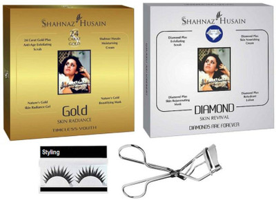 

styling Eyelashes With Eyelashes Curler and Shahnaz Hussain Gold And Diamond Facial Kit(Set of 4)