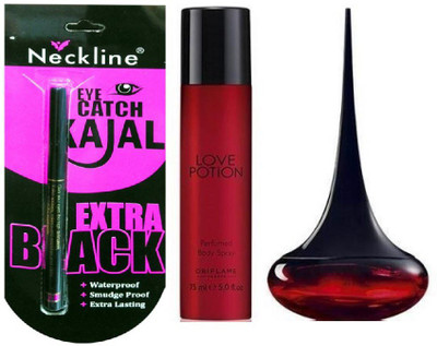 

Oriflame Sweden love potion parfum and body spray with neckline kajal(Set of 3)