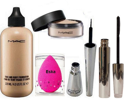 

eska Sponge Puff, Mac Face And Body Foundation,Brooke Candy Liner,Mascara, Loose Powder(Set of 5)