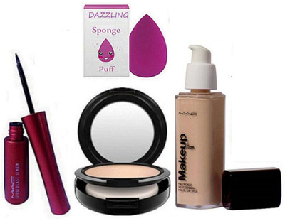 

DAZZLING Sponge Puff & Mac Eyeliner & Face Compact & Makeup Pro Longwear Foundation(Set of 4)