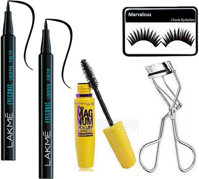 

Marvalous eyelashes & the magnum mascara, lakme pen eyeliner (set of 2) with eyelash curler(Set of 5)
