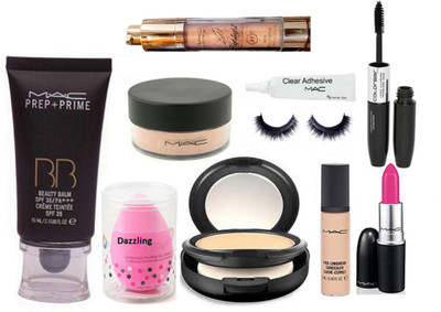 

Dazzling Sponge Puff & BB Foundation Cream, Studio Fix Compact,Candy Yum-yum Lipstick,Loose Powder,Pro lonwear concealer,Pearl Highlighter,Eyelashes glue,Eyelashes & ColorBar 2 in 1 Eyeliner+Mascara(Set of 10)