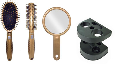 

Fully New Arrival Hair Brush Set With Mirror And Hair Brush Stand, Travel Use Accessories, Hair Styling Tool, Set Of 4, Pack of 1(Set of 4)