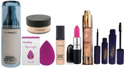 

DAZZLING Sponge puff & Matchmaster Foundation & Loose Powder & Pro Longwear Concealer & Pink Lipstick & Highlighter(Set of 6)