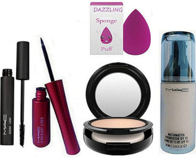 

DAZZLING Sponge Puff & Mac Eyeliner & Face Compact & Macthmaster Foundation & Zoom Lash Mascara(Set of 5)