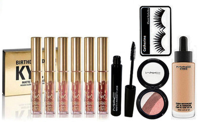 

catherine Eyelashes,Mac Liquid Eyeliner, Studio Fix Fond De Teint Foundation, Eyeshadow Fard A Joues Mineralize, Kylie Birthday Gloss(Set of 5)