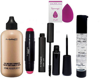 

DAZZLING Silicon Puff, Face and Body Foundation, Pearl Gel Primer, Lash Mascara, Waterproof Eyeliner, Conter Stick(Set of 6)