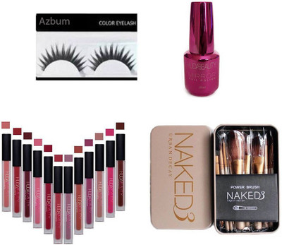 azbum combo set of eyelashes huda shade naked brush set nail paint(Set of 4)