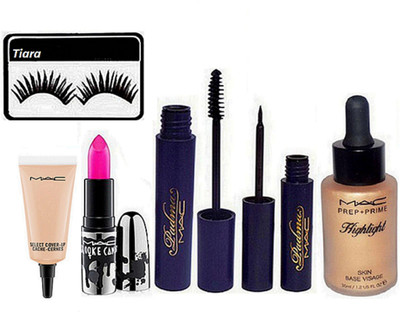

tiara Eyelashes , Prep+Prime Highlighter , Padma Eyeliner And Mascara , Brook Candy Pink Lipstick , Select Cover up Concealer(Set of 6)
