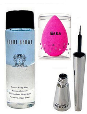 

eska Sponge Puff, Mac Brooke Candy Liquid Eyeliner, Bobbi Brown Instant Longwear Makeup Remover(Set of 3)