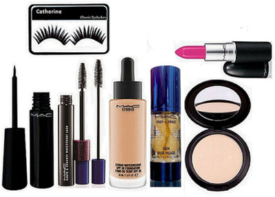 

catherine Eyelashes,Mac Liquid Eyelinear, Hauty Naughty Mascara, Matte Finish Lipstick, Studio Fix Fond De Teint Foundation, Studio Fix Compact, Pre+Prime Skin Vasage Primer(Set of 7)