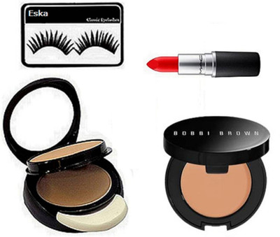 

eska Eyelashes, Mac Two way Compact, Matte Finish Lipstick & Bobbi Brown Concealer(Set of 4)
