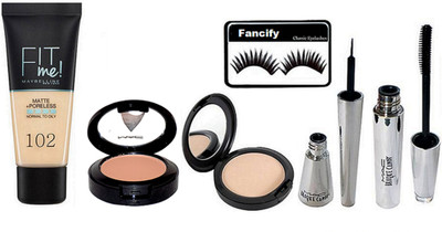 

fancify Eyelashes ,Maybelline Fit Me Foundation , Starter Blusher , Mac Studio Fix Face Compact , Brooke Candy Eyeliner & Mascara(Set of 6)